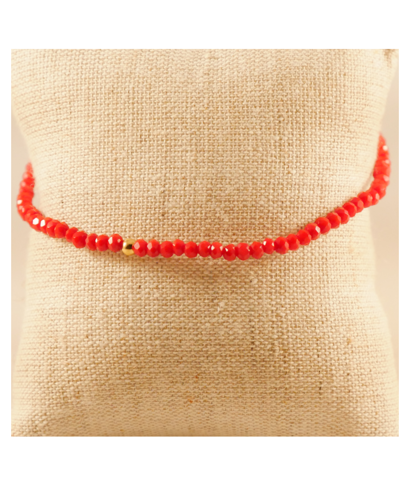 Bracelet élastique petites perles de verre rouges